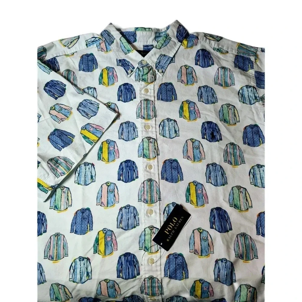 Polo Ralph Lauren Shirt Print Short Sleeve Men's Cotton Sz 4XB NWT $110